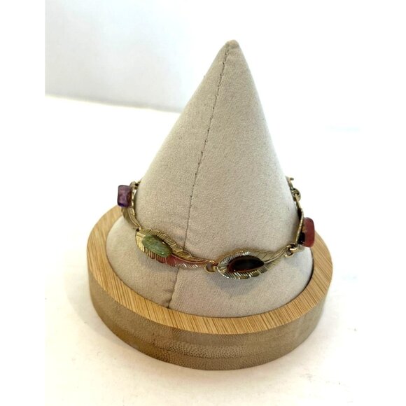 Set of 2 Vintage Natural Various Polished Colorful Stone Link Bracelets - Picture 14 of 16